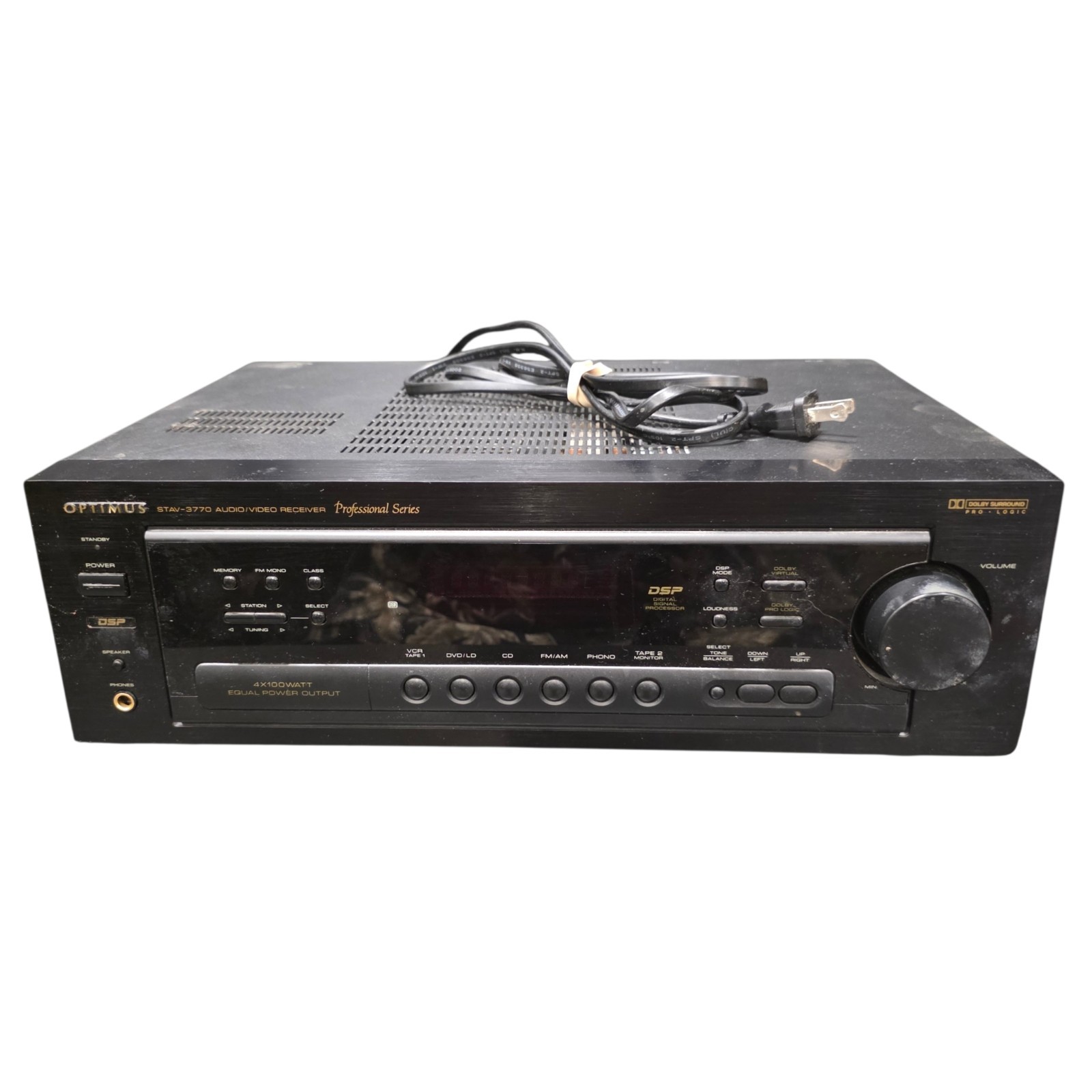 Optimus STAV-3770 Audio Video Stereo Receiver 4x100W Dolby Pro Logic - Tested