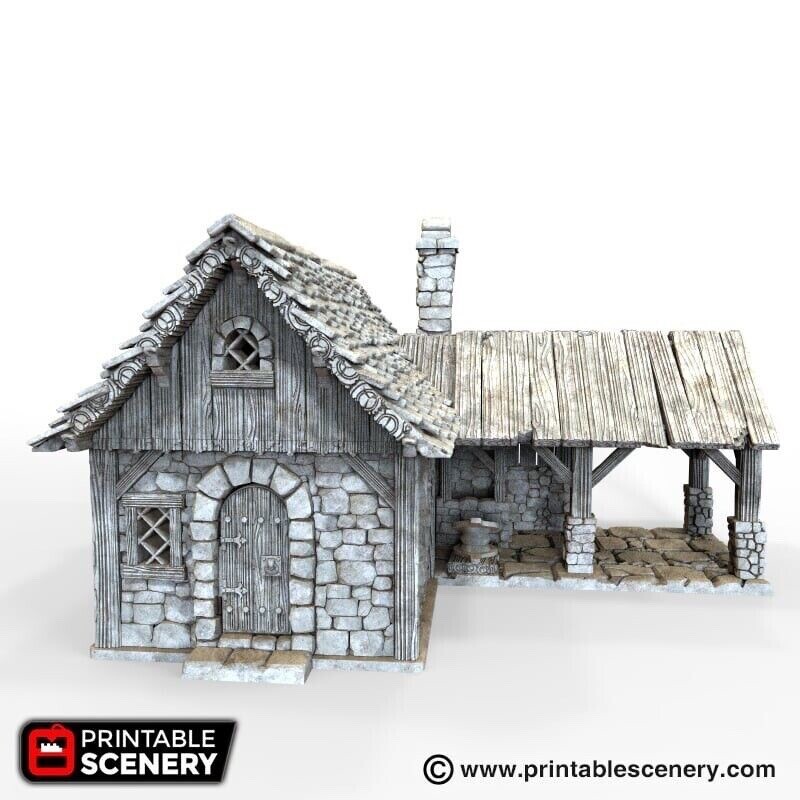 Medieval Blacksmith Rustic Fantasy Tabletop Terrain for Miniature Gaming (28mm)