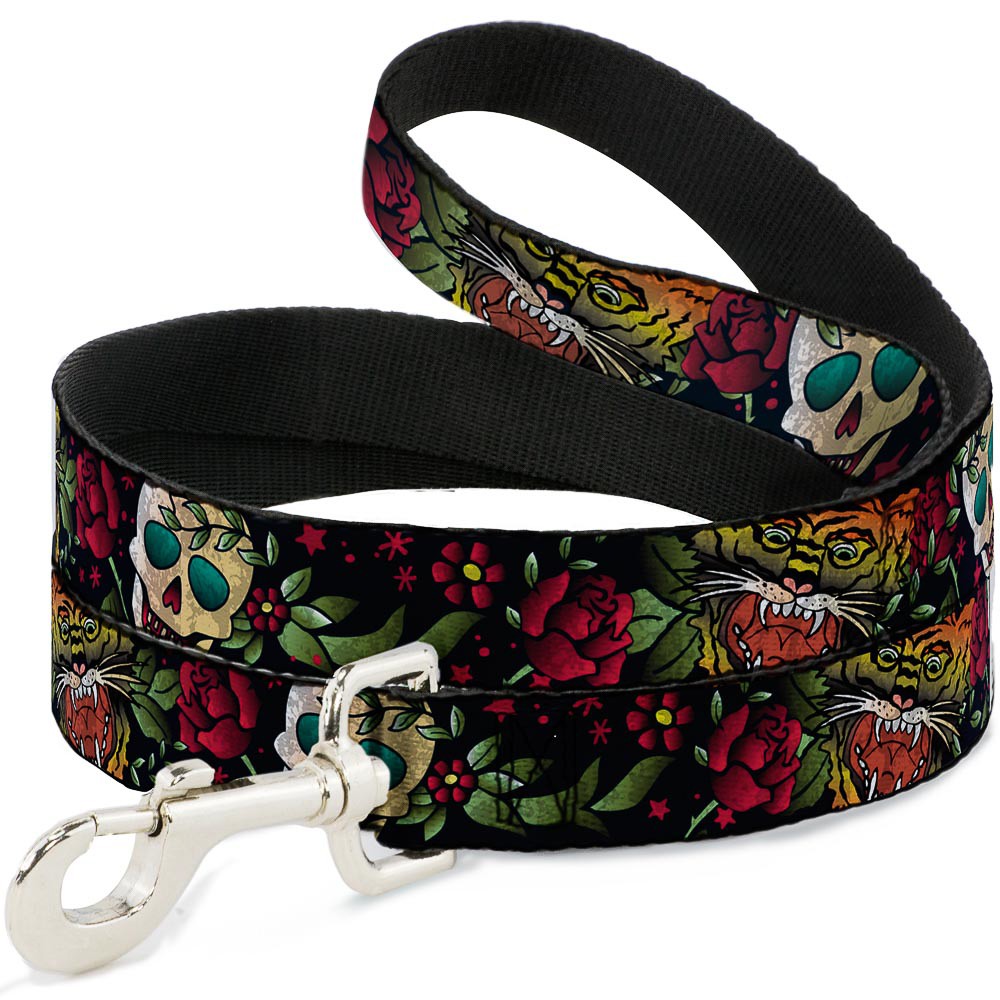 Dog Leash Death Before Dishonor CLOSE-UP Black NARROW 0.5"