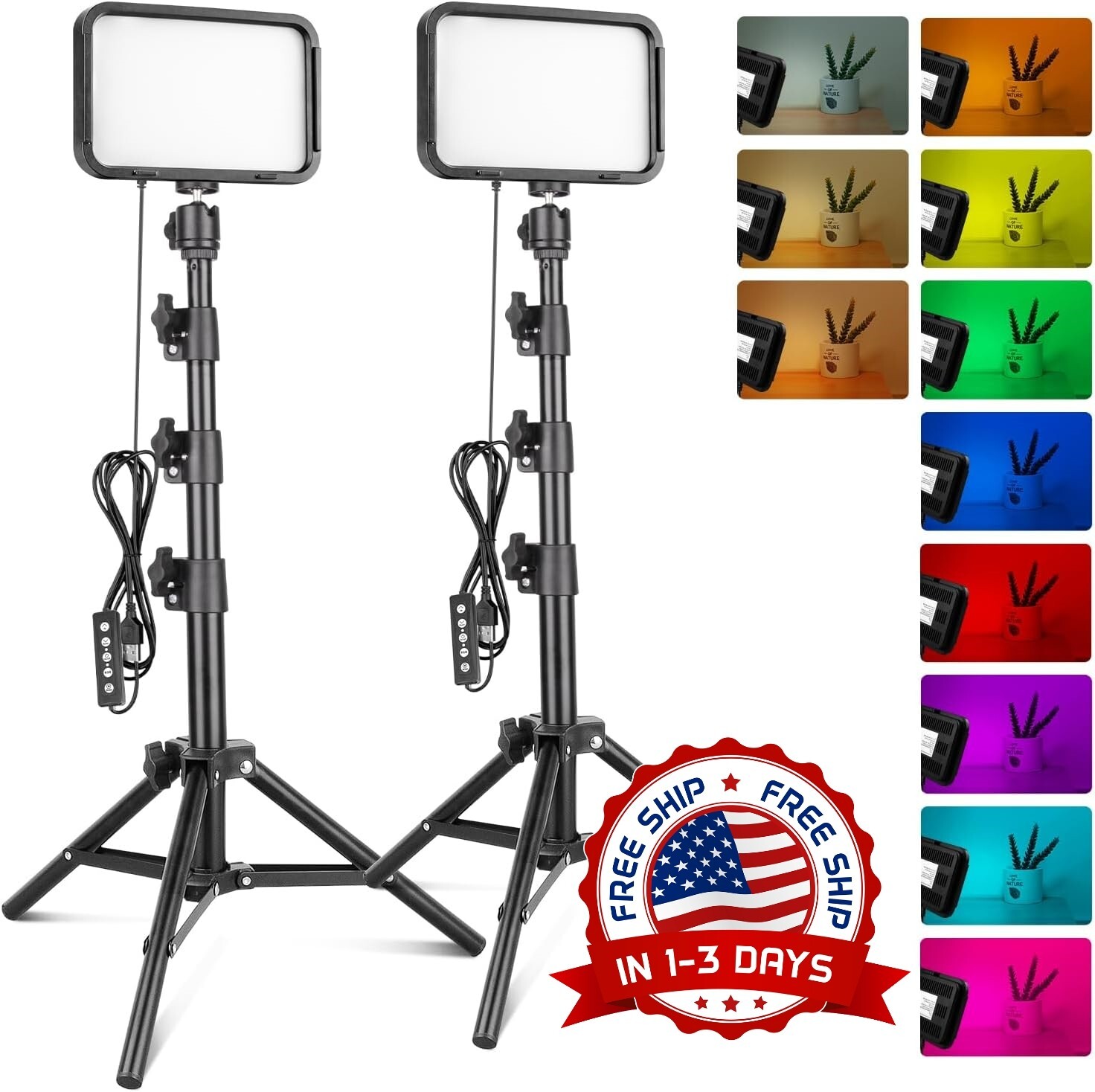 Luz De Video Led Para Camara, Kit De Iluminacion De Fotografia Rgb 2 Paquetes US