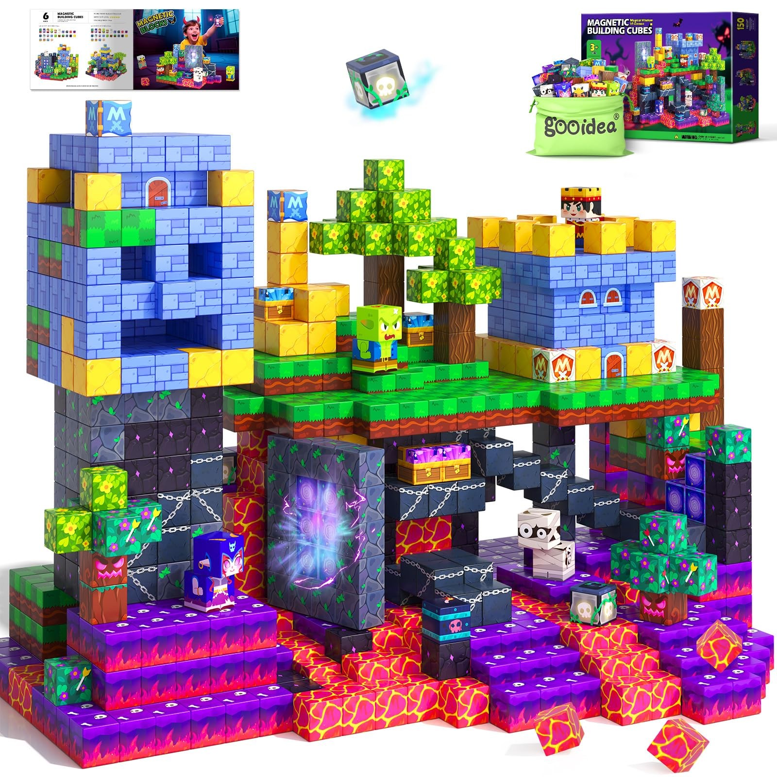 Gooidea 150 Magnetic Blocks Magnetic Building Toys, Mine Magnet World Building C