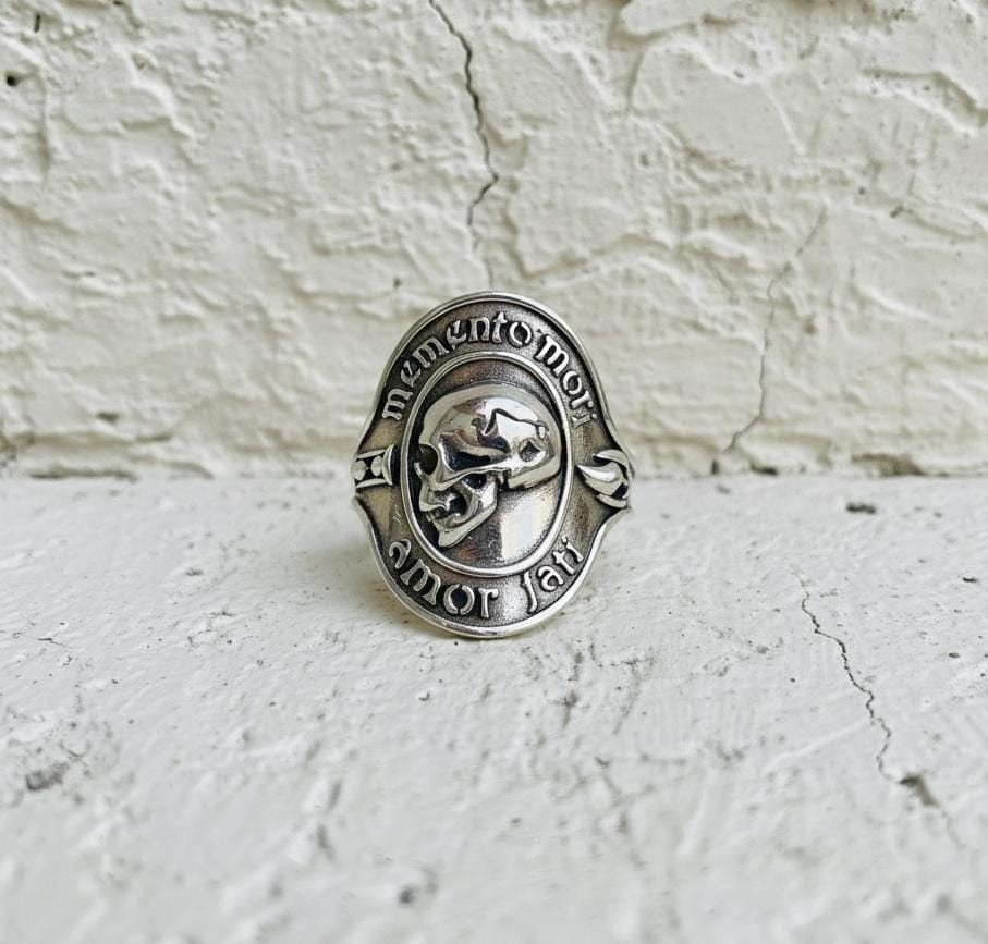 Memento Mori Skull Ring, 925 Sterling Silver Gothic Amor Fati Band jewelry Gift