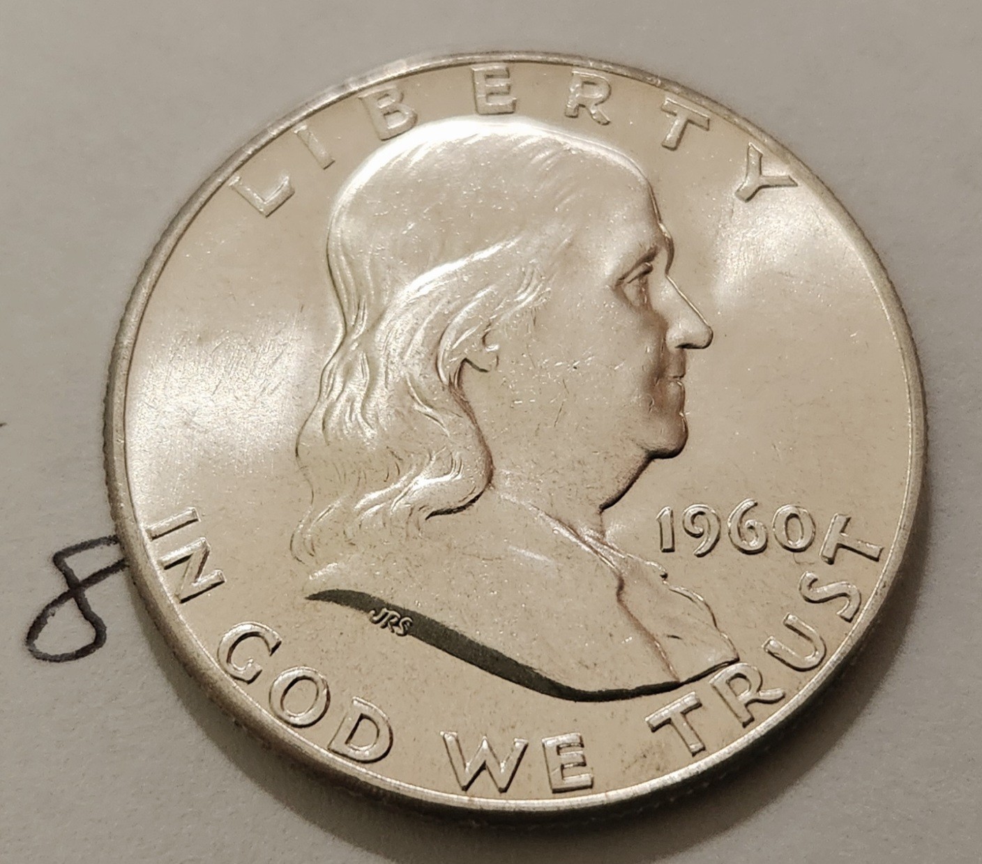 1960-P Franklin Half Dollar.  Bright Uncirculated From OBW  Roll. 90% Silver #8
