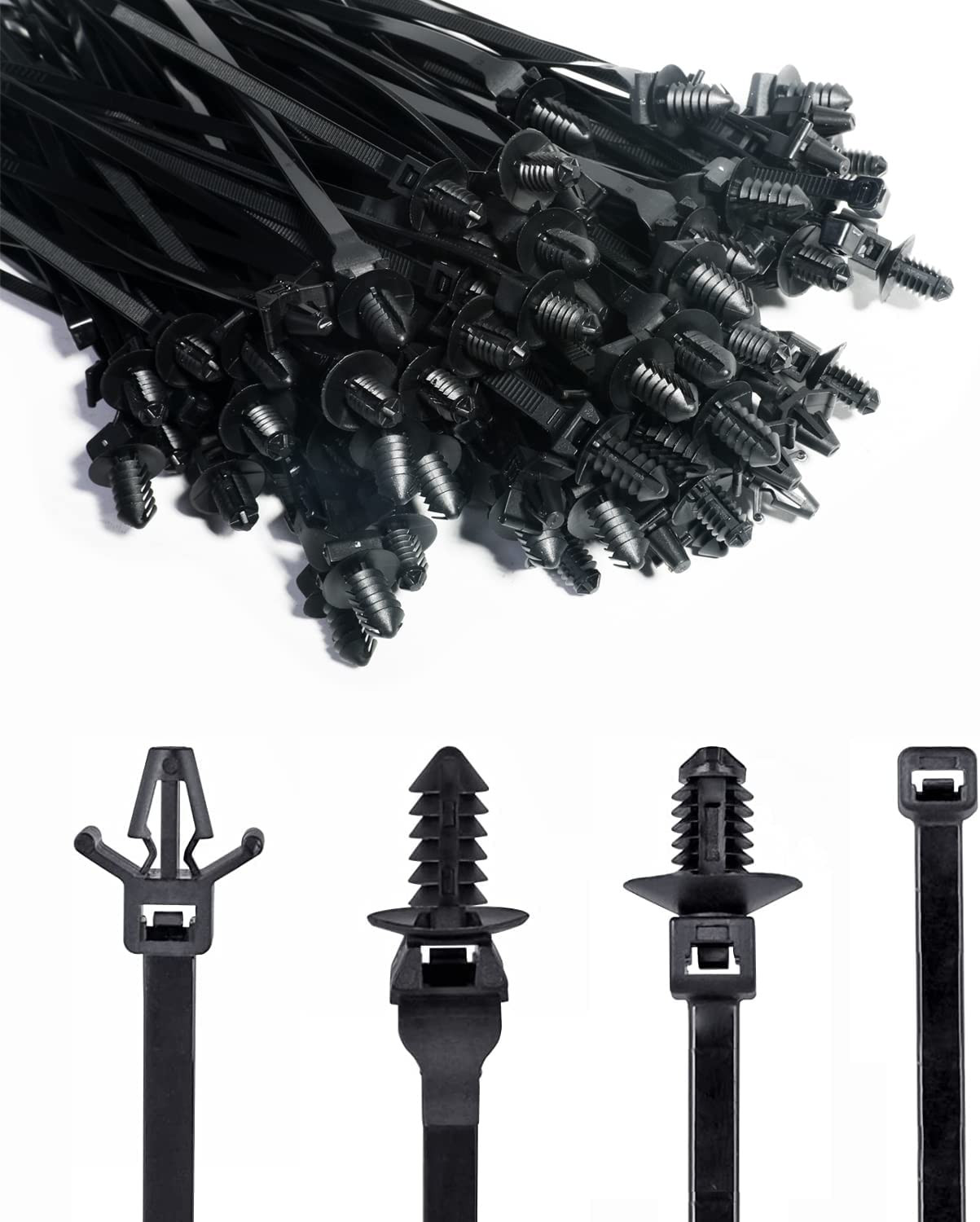 120 Packs Car Mount Wire Tie, Nylon Push Mount Cable Zip Tie Strap Self-Locking