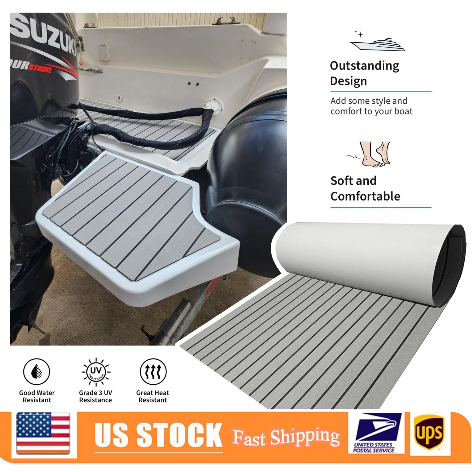 Gray EVA Foam Boat Flooring Marine Carpet for Yacht Jon Boat , Self-adhesive