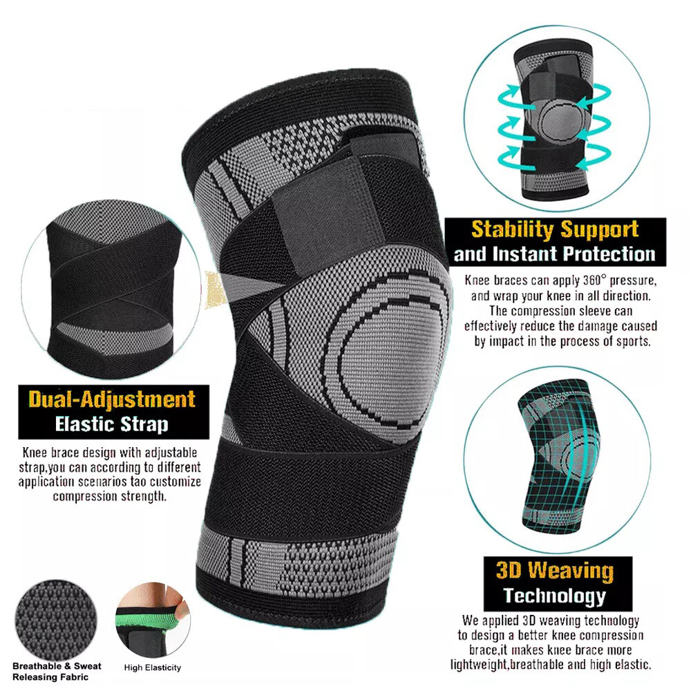 2Pcs Knee Sleeve Compression Brace Support For Sport Joint Pain Arthritis Relief