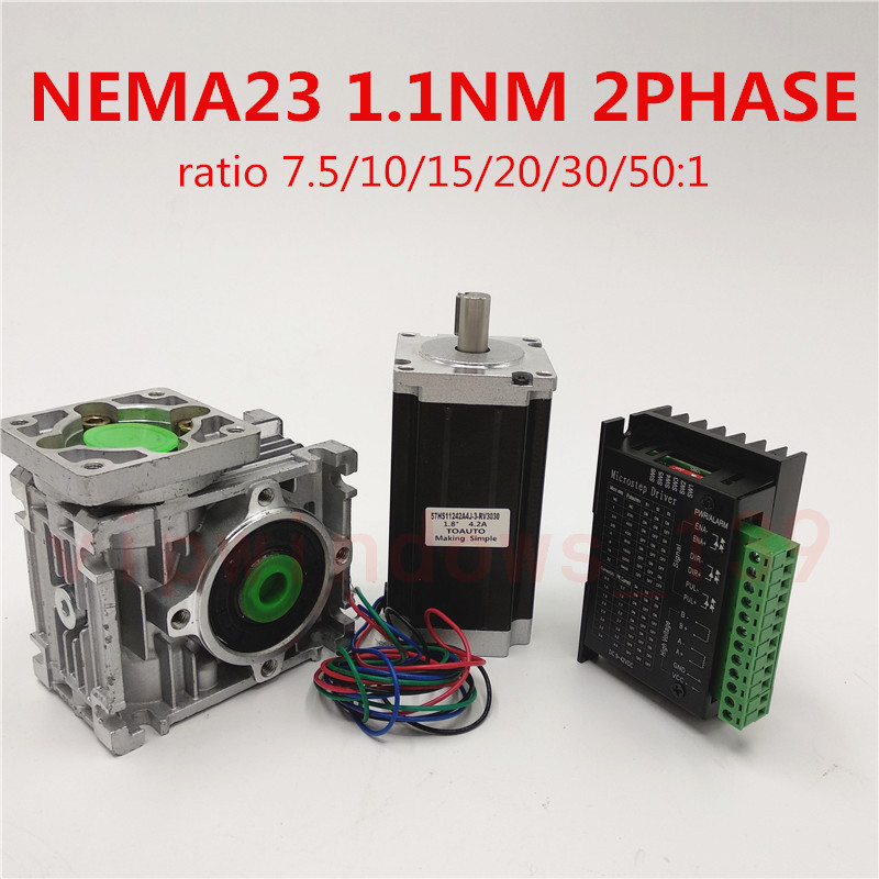 30:1 Worm Gear Reducer Hybrid Stepper Motor Nema23 1.1NM & Motor Driver CNC Kit