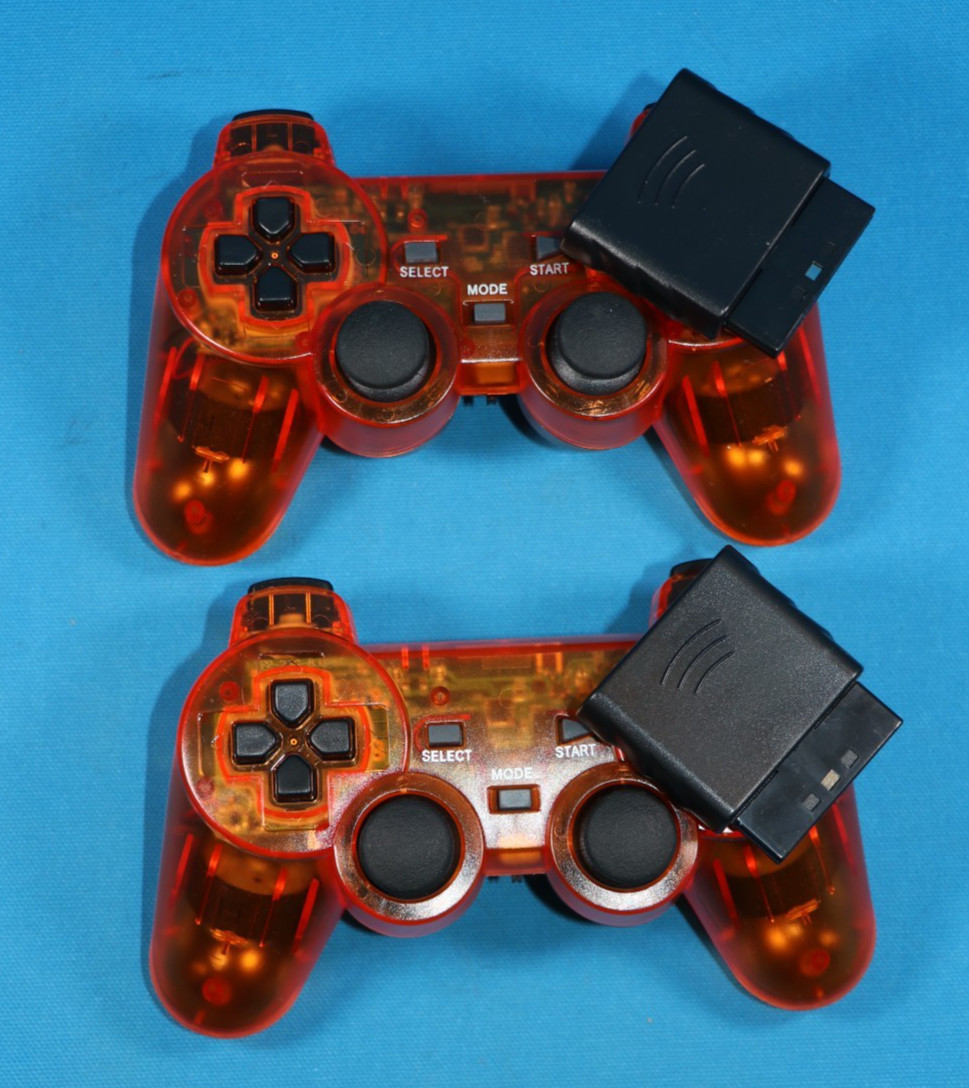 FOR PLAYSTATION 2 PS2 PS1 Dual Vibration WIRELESS Controller CLEAR ORANGE 2 LOT