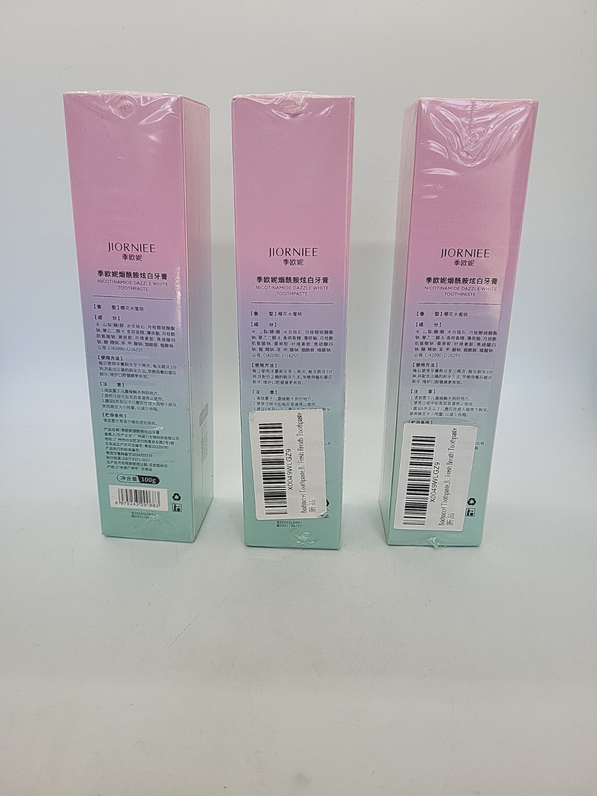 Jiorniee Nicotinamide Dazzle White Toothpaste 3 Pack Exp. 6/2027