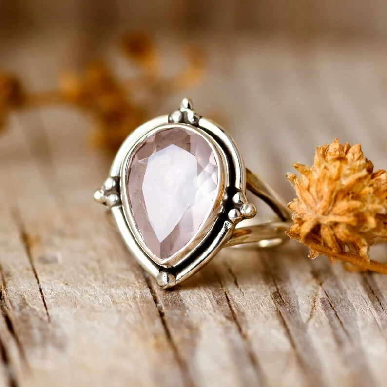 Rose Quartz Ring 925 Sterling Silver Band& Statement Ring Handmade Ring All Size