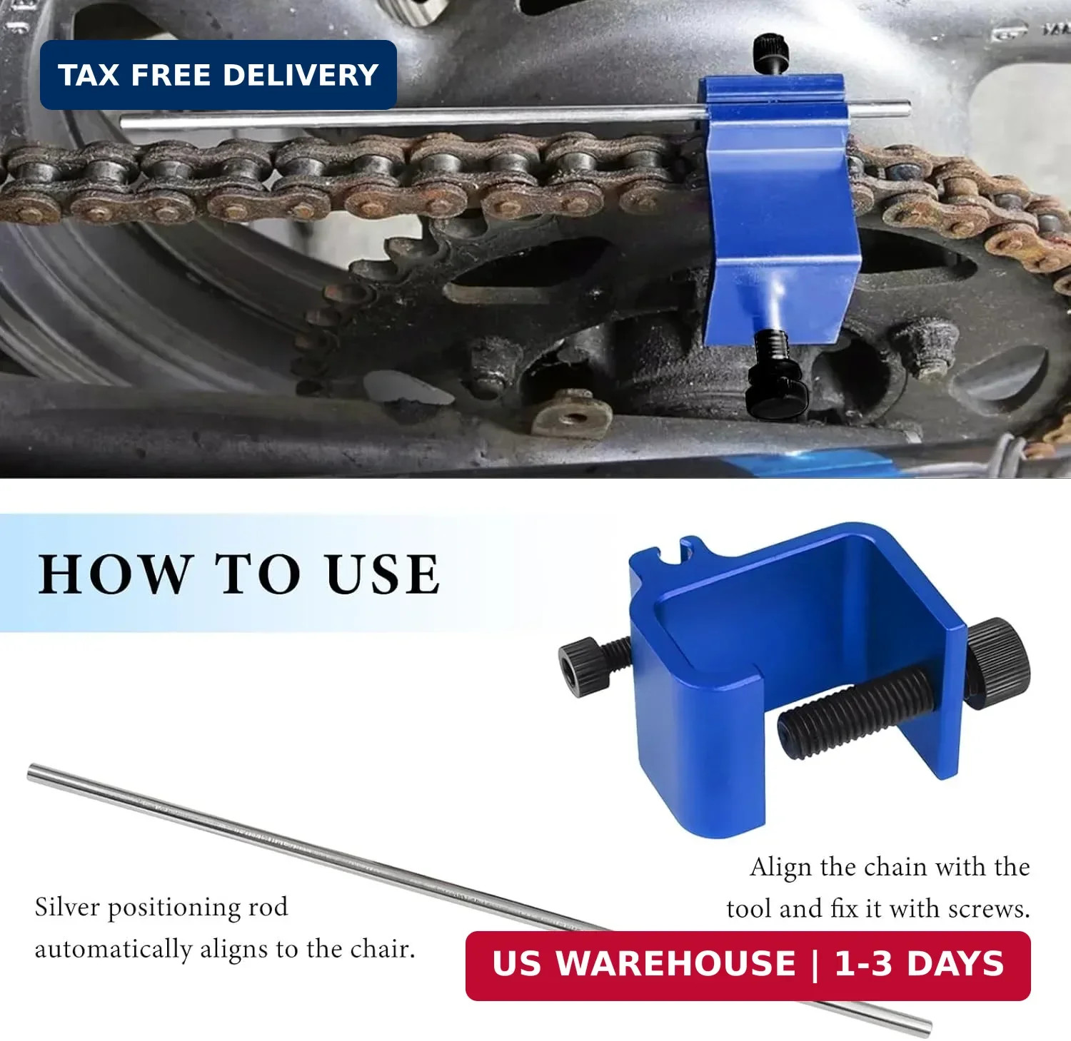 Chain Alignment Tool for Motorcycle, Aluminum Sprocket Chain Adjustment Tool wit