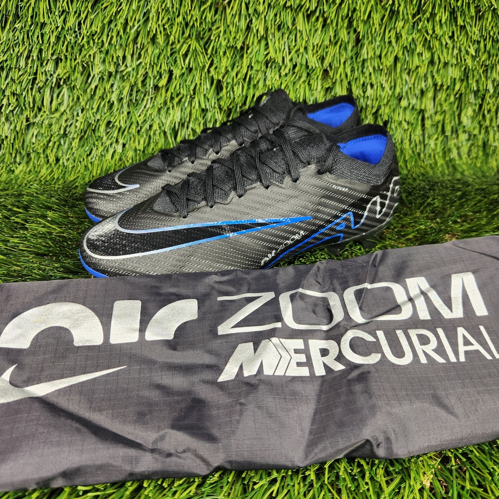 Nike Zoom Vapor 15 Elite FG Soccer Cleats Womens 8, Mens 6.5 Black Blue Firm