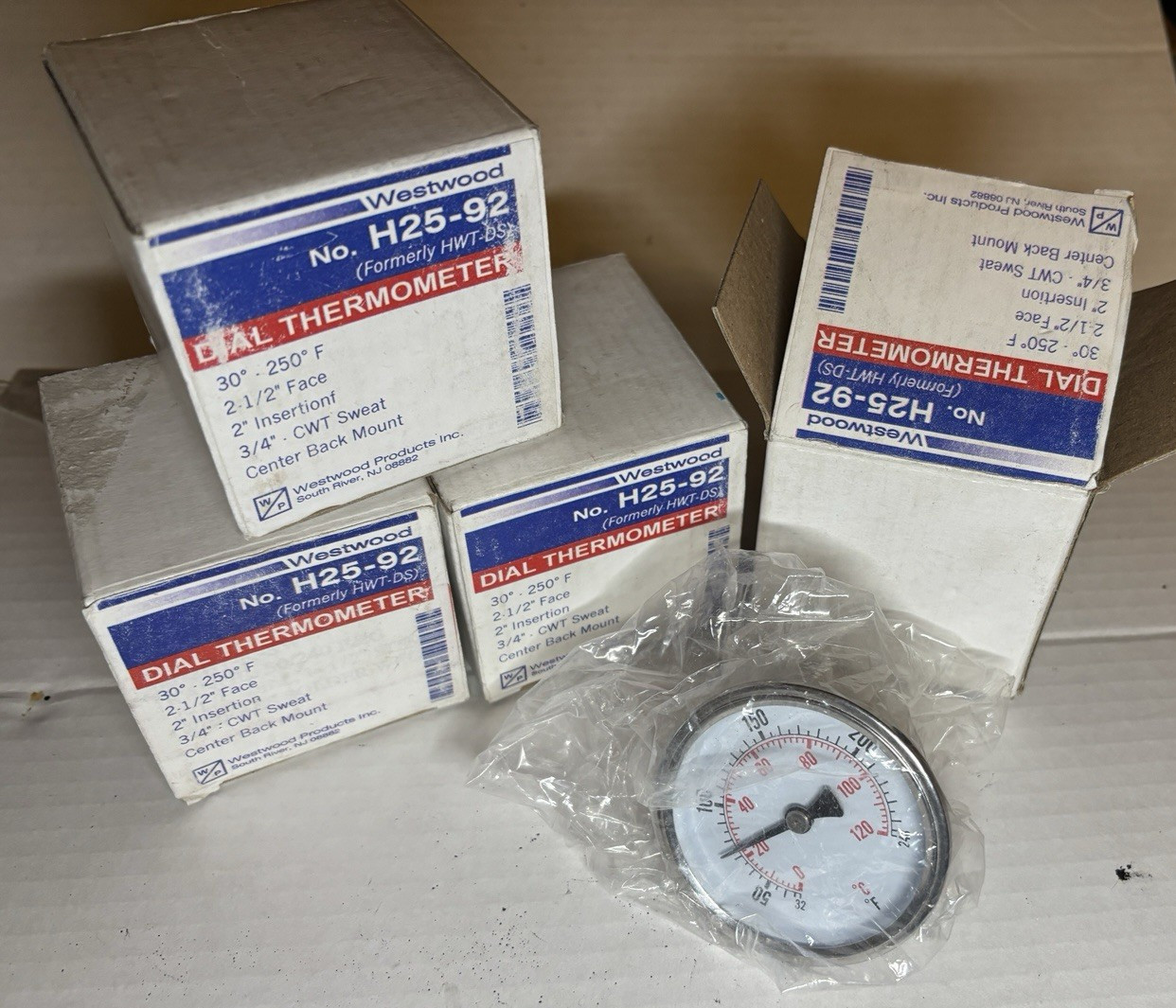 Lot of 4 Westwood H25-92 Dial Thermometers 2-1/2" Face 32-248°F HVAC NOS