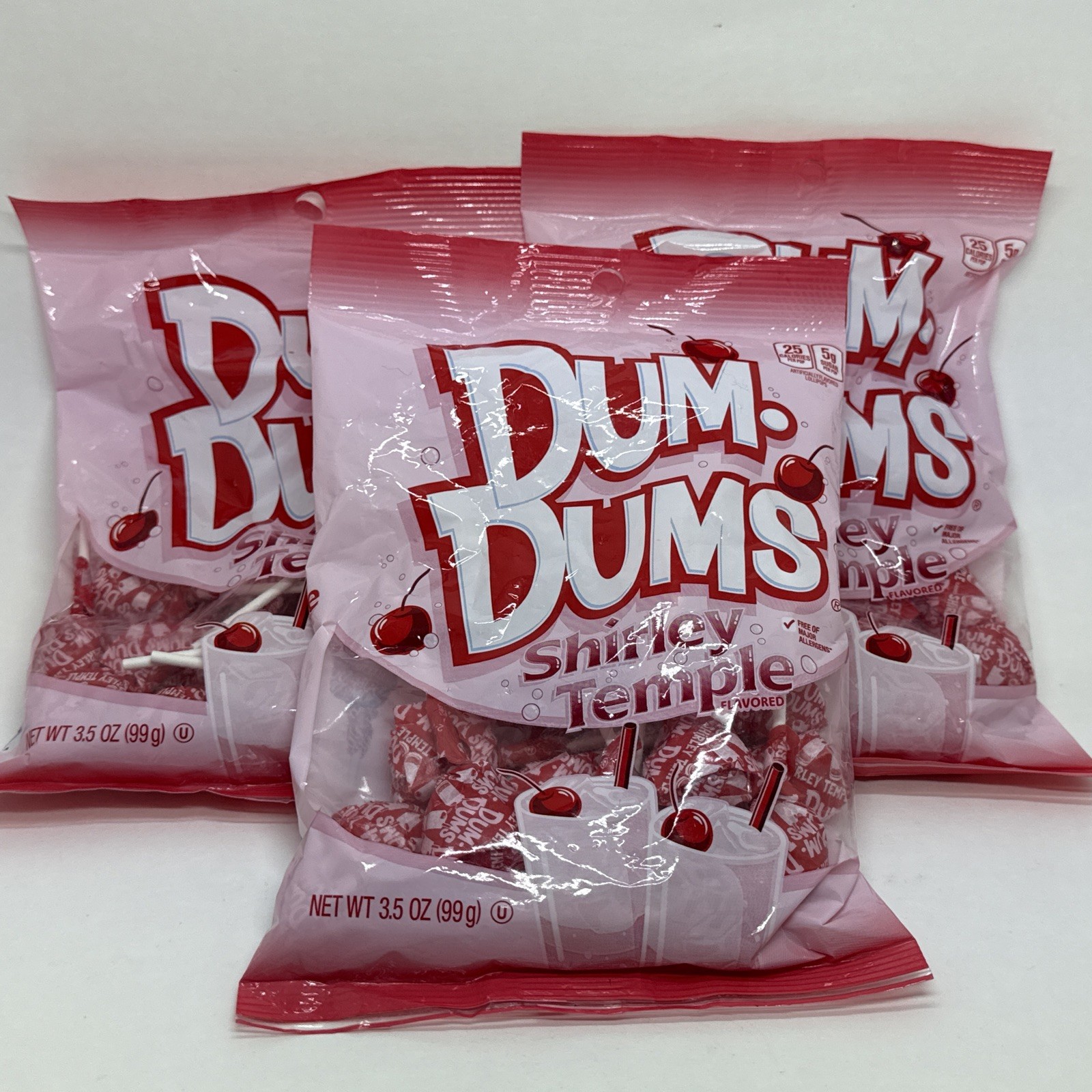 (3) Dum-Dums Shirley Temple Flavored Lollipops 3.5 Oz Each Bags Cherry Pops