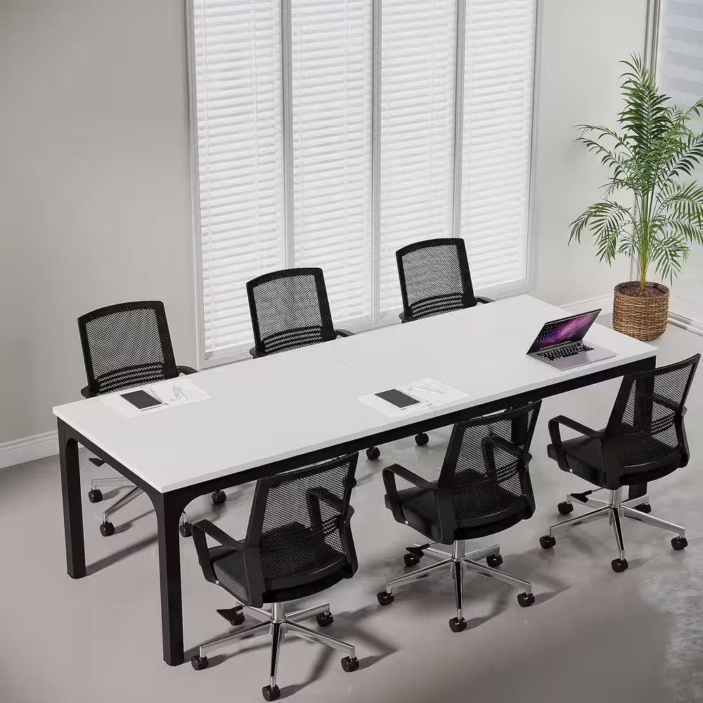 Moroni 78.7 In. White and Black Wood Computer Desk, Rectangular Conference Table