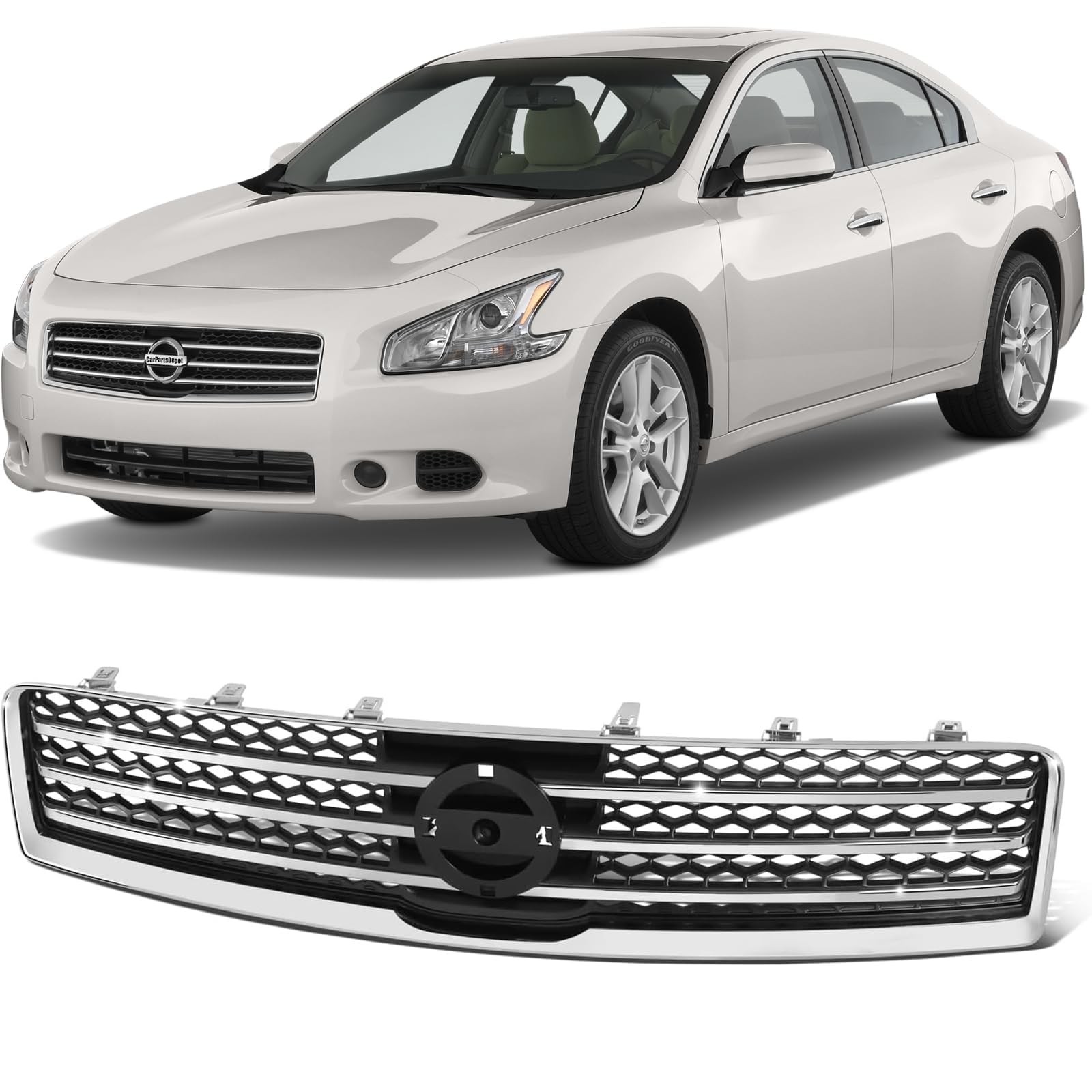 CarPartsDepot Grille Comaptible With Nissan Maxima 2009-2014 Chrome Shell Bla...
