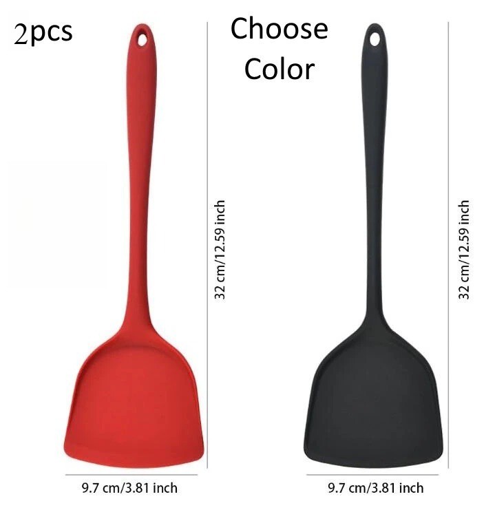 2Pcs Set Silicone Spatula Heat Resistant for Non Stick Cookware Rubber Flipper