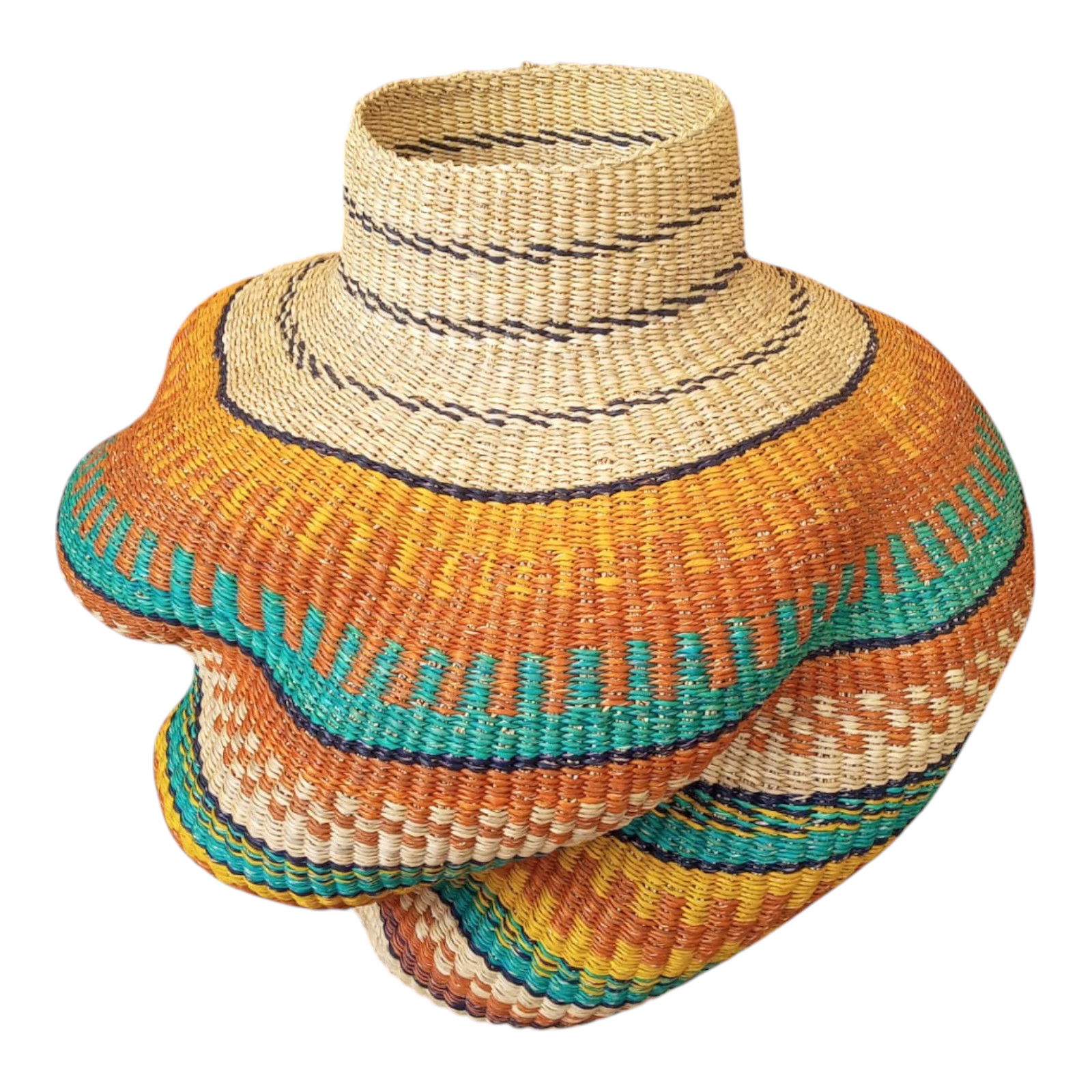 Handcrafted African Bolga Floor Vase - Woven Sculptural Pot Basket - Ghana Home
