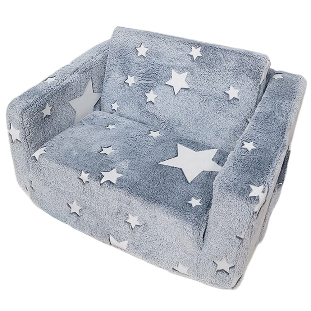Toddler Kids Couch Convertible Sofa To Lounger for Girls and Boys (Gray Stars)