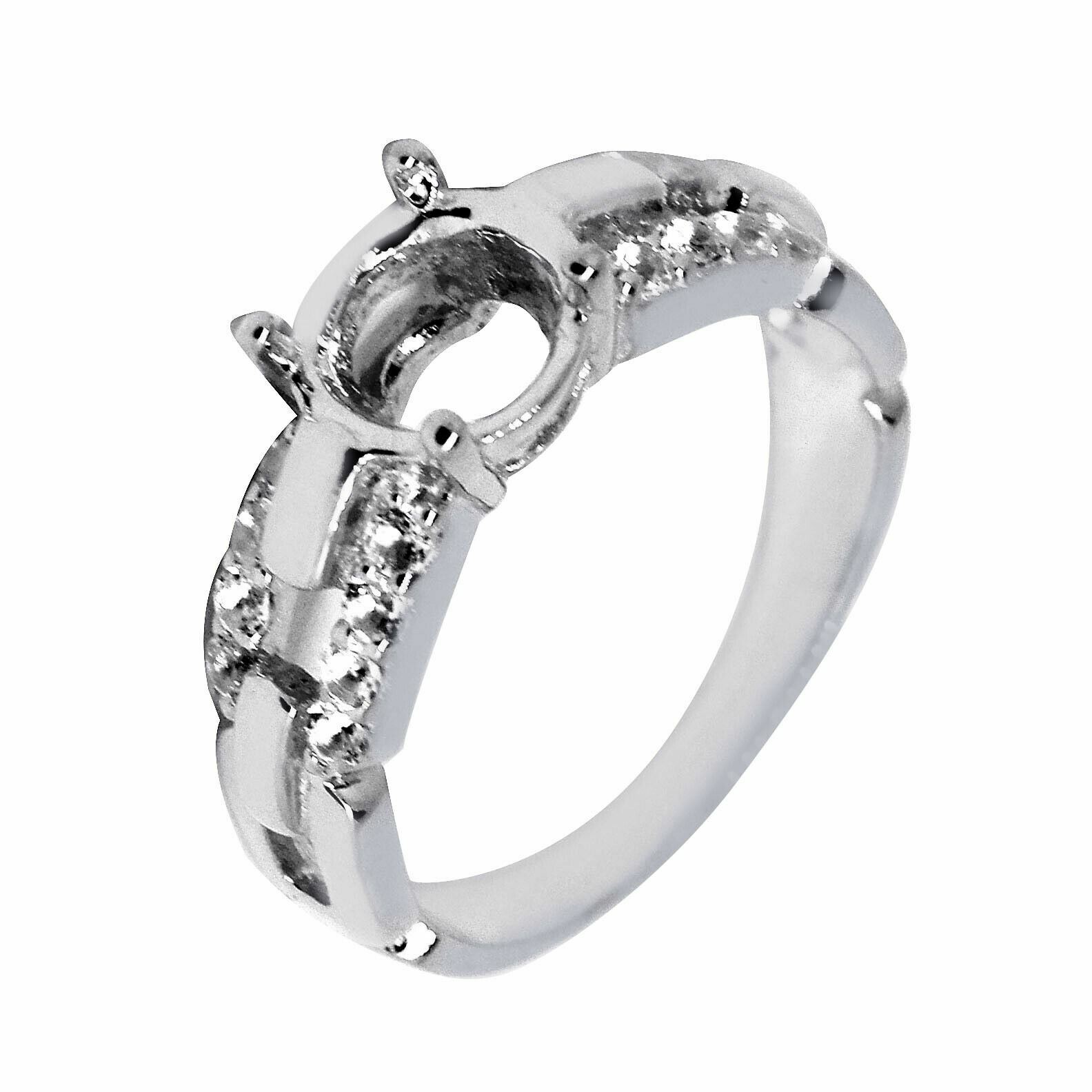 Sterling Silver Semi Mount Ring Setting Round RD 7x7mm Topaz Interlock Chain