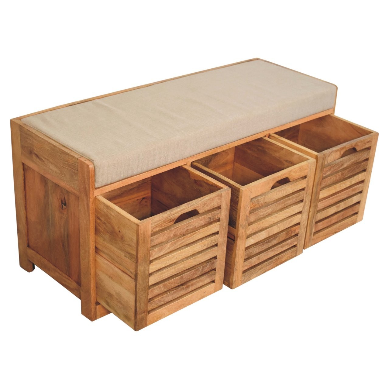 Shutter Oak-ish Shoe Bench with Cushion