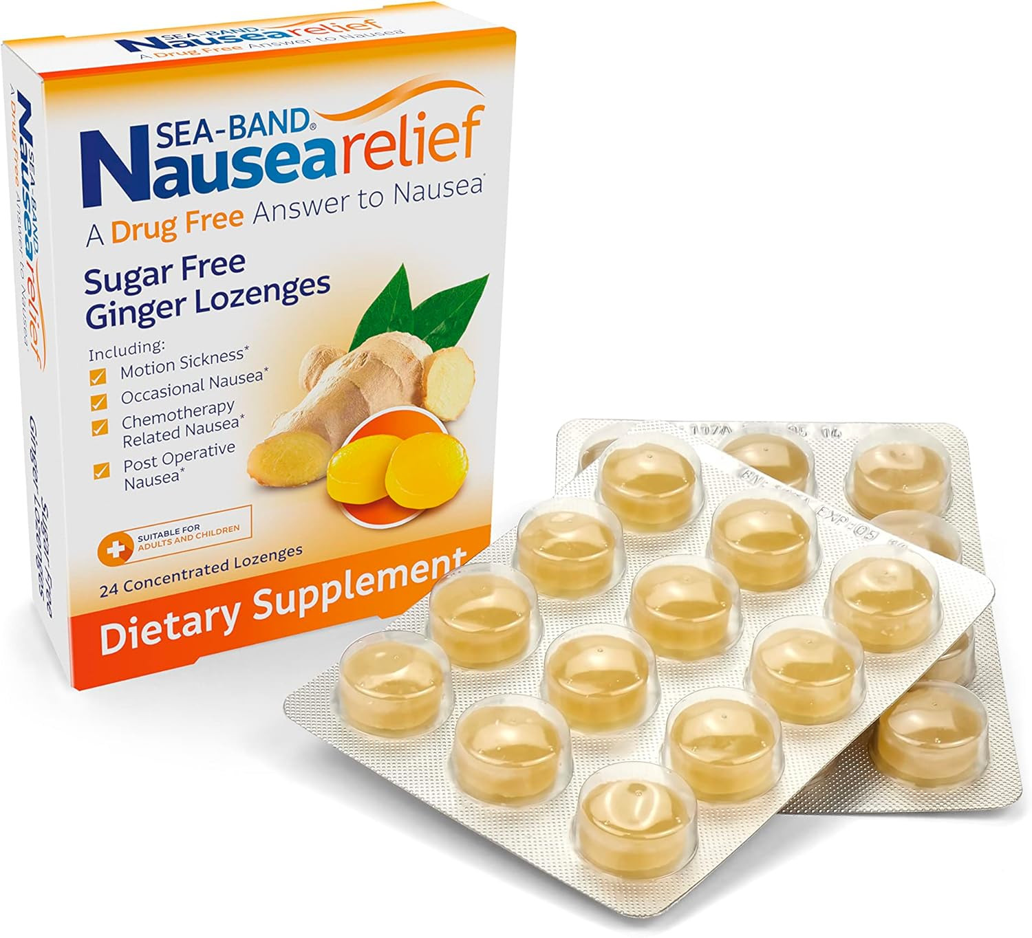Sea-Band Ginger Lozenges, Drug and Sugar Free, for Motion Sickness and Nausea Re