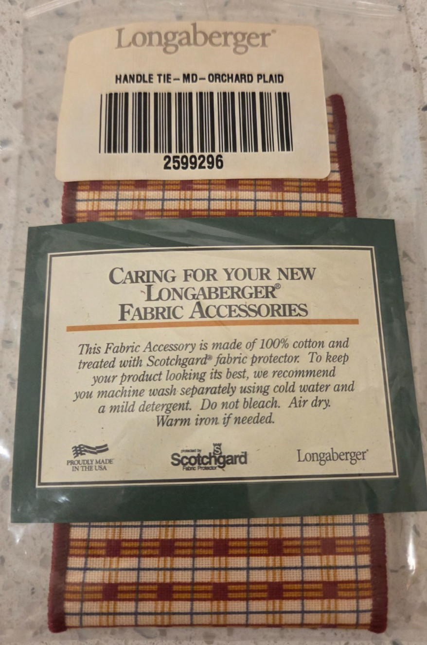 LONGABERGER RED ORCHARD PLAID FABRIC HANDLE TIE