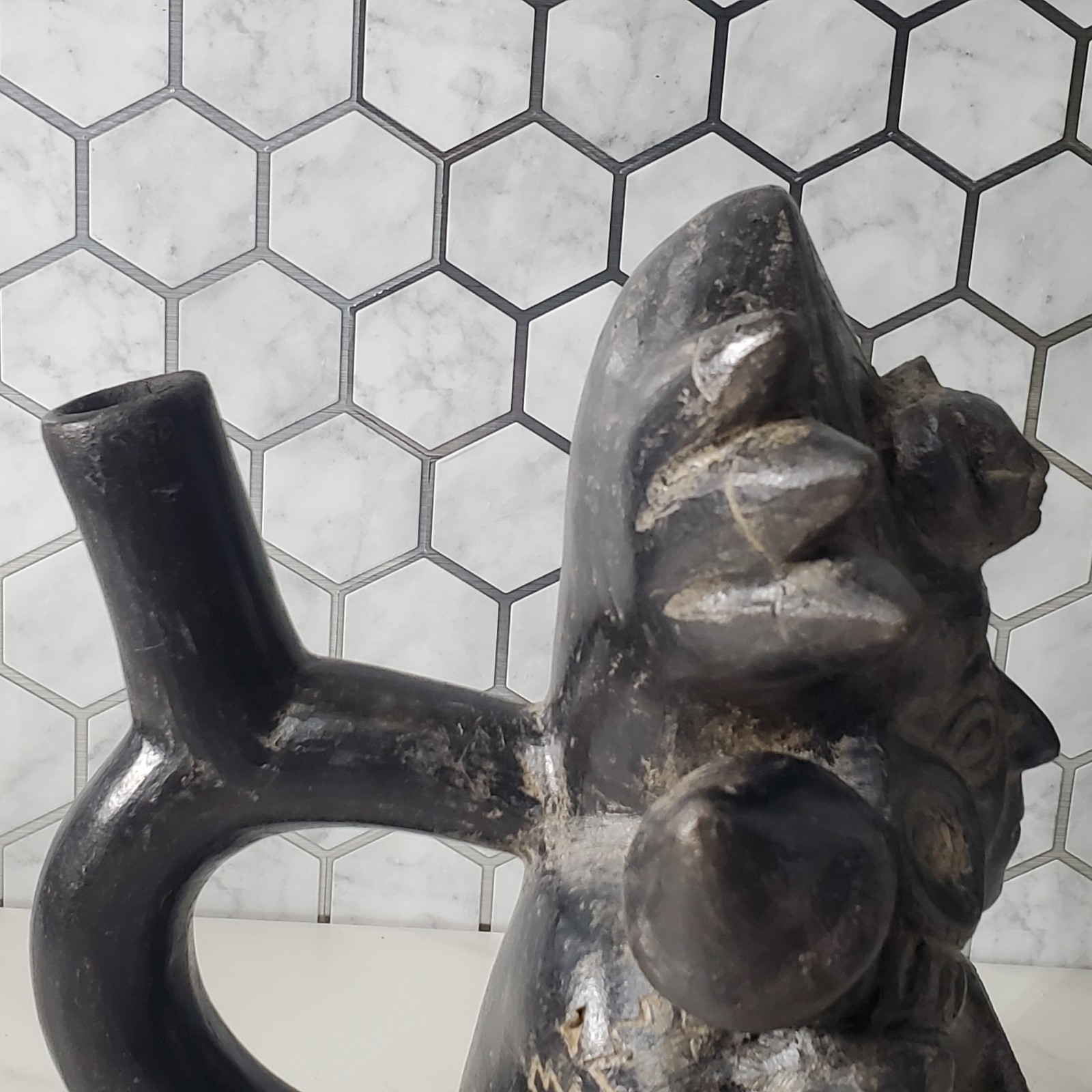 Pre Columbian Blackware Chimu Inca Sitting Figural Vessel Replica