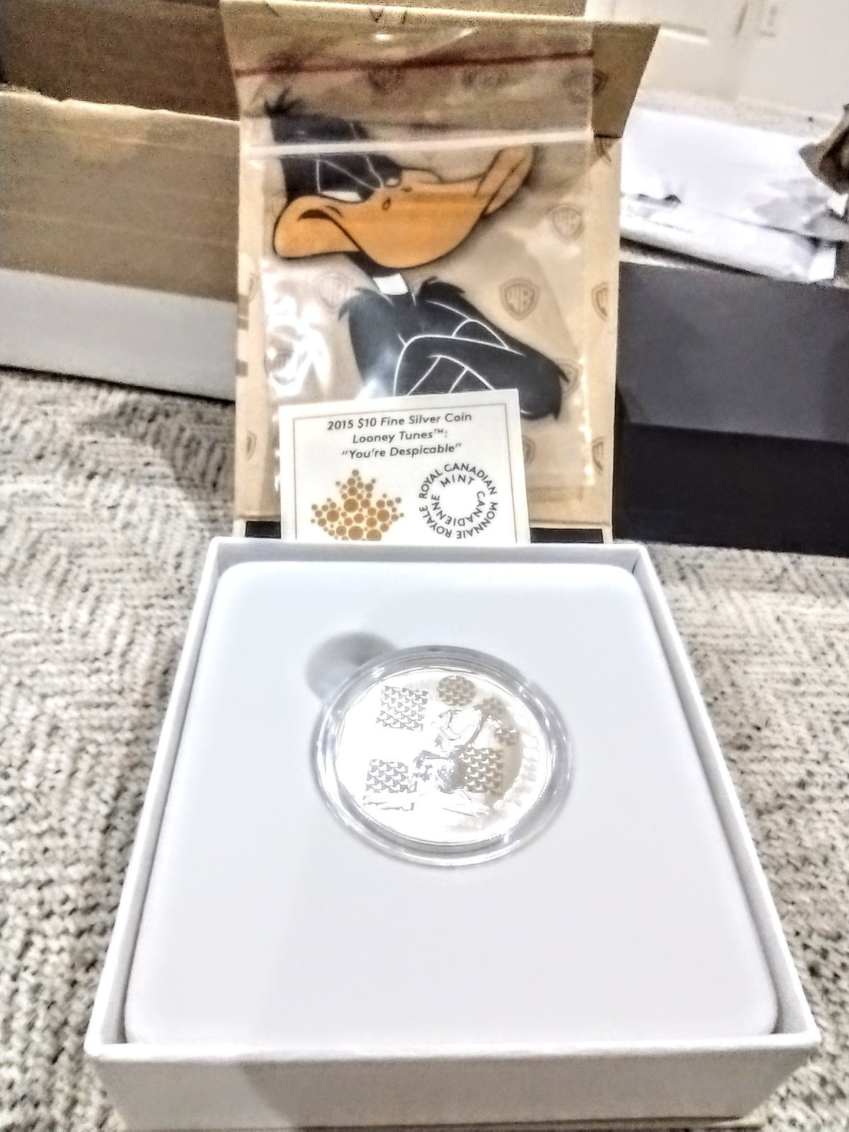 RARE DAFFY DUCK LOONEY TUNES 2015 CANADA 1/2 oz .9999 SILVER $10 COIN BOX & COA