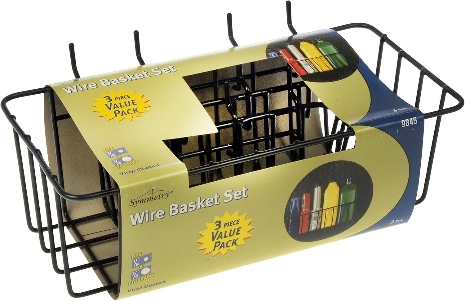 3 Pack Pegboard Wire Baskets Hardware 4-9845 Assorted Sizes Storage Set