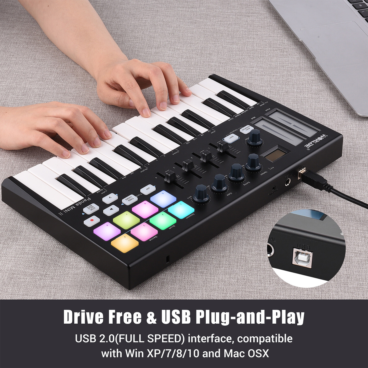WORLDE Panda MINI II Portable 25-Key USB MIDI Keyboard Controller with Backlit