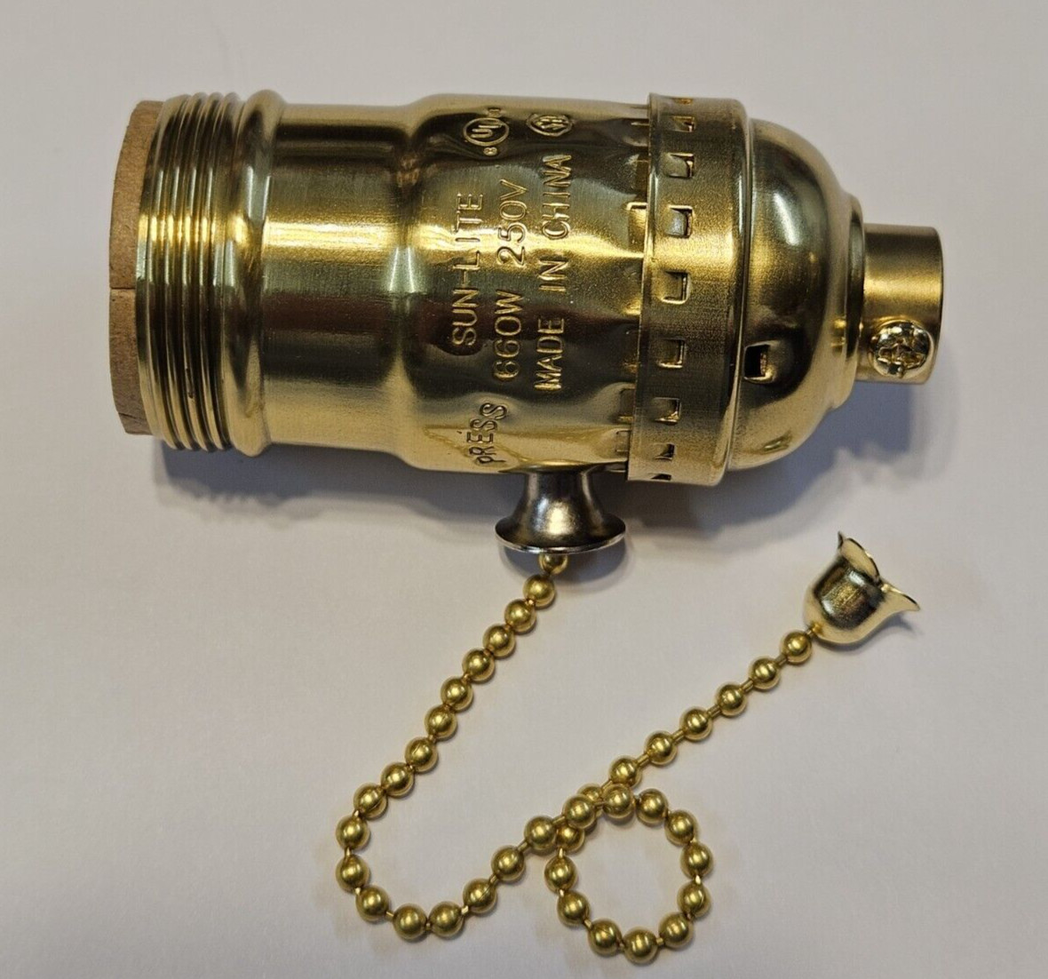 Solid Brass Pull Chain Industrial Style Lamp Socket With Uno Threads 48285JB