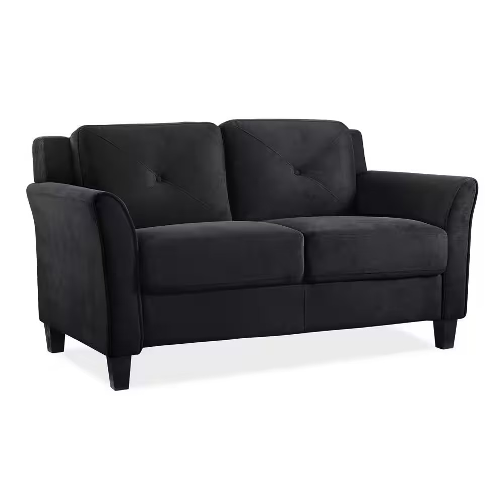 Harvard 56 In. Black Microfiber 2-Seat Loveseat with Flared Arms