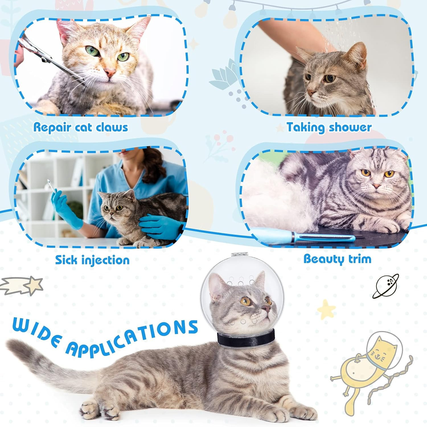 8 Pcs Cat Muzzle Set with Adjustable Cat Bathing Bag, Breathable Muzzle Pet for