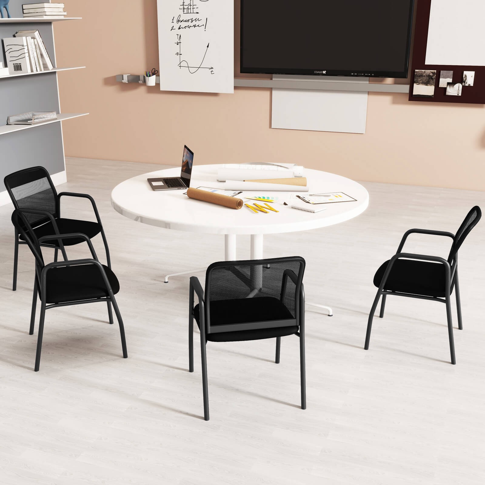 Meeting Room Chair Set of 4 Waiting Room Chairs w/ Ergonomic Backrest & Armrests