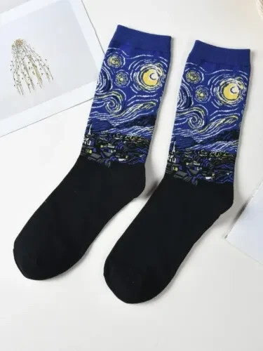 Adult Novelty Artist Fun socks  cotton  Starry Night.48 hour fast delivery.