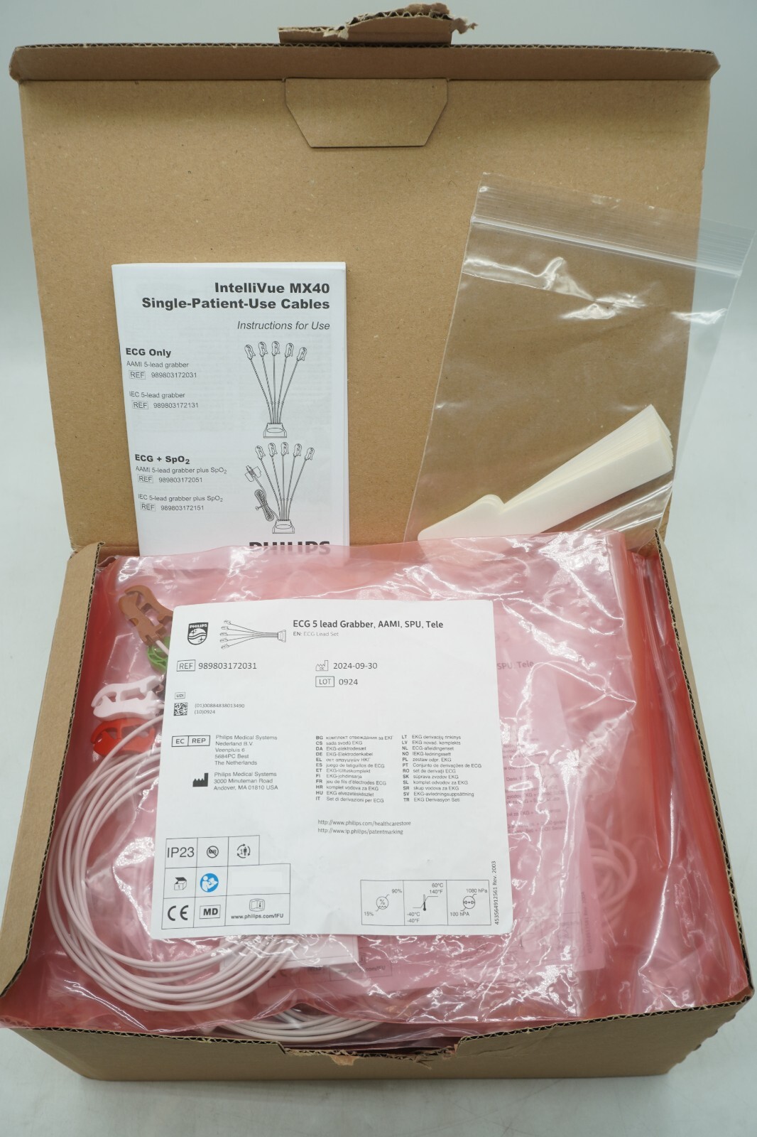Philips 989803172031 ECG 5 Lead Grabber AAMI SPU Tele, Box of 20 Cable Sets