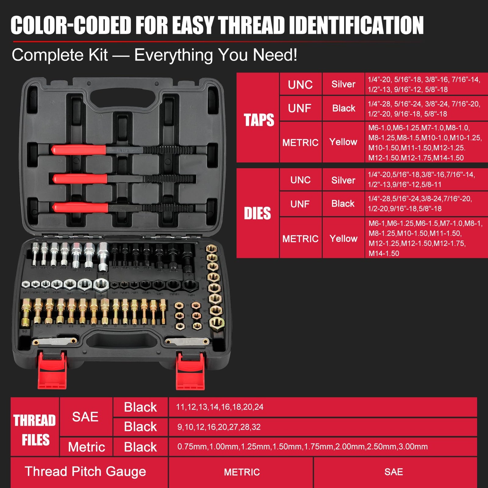 61Pcs Thread Chaser Set, Thread Restorer Kit Rethread Repair Tool, SAE Metr...