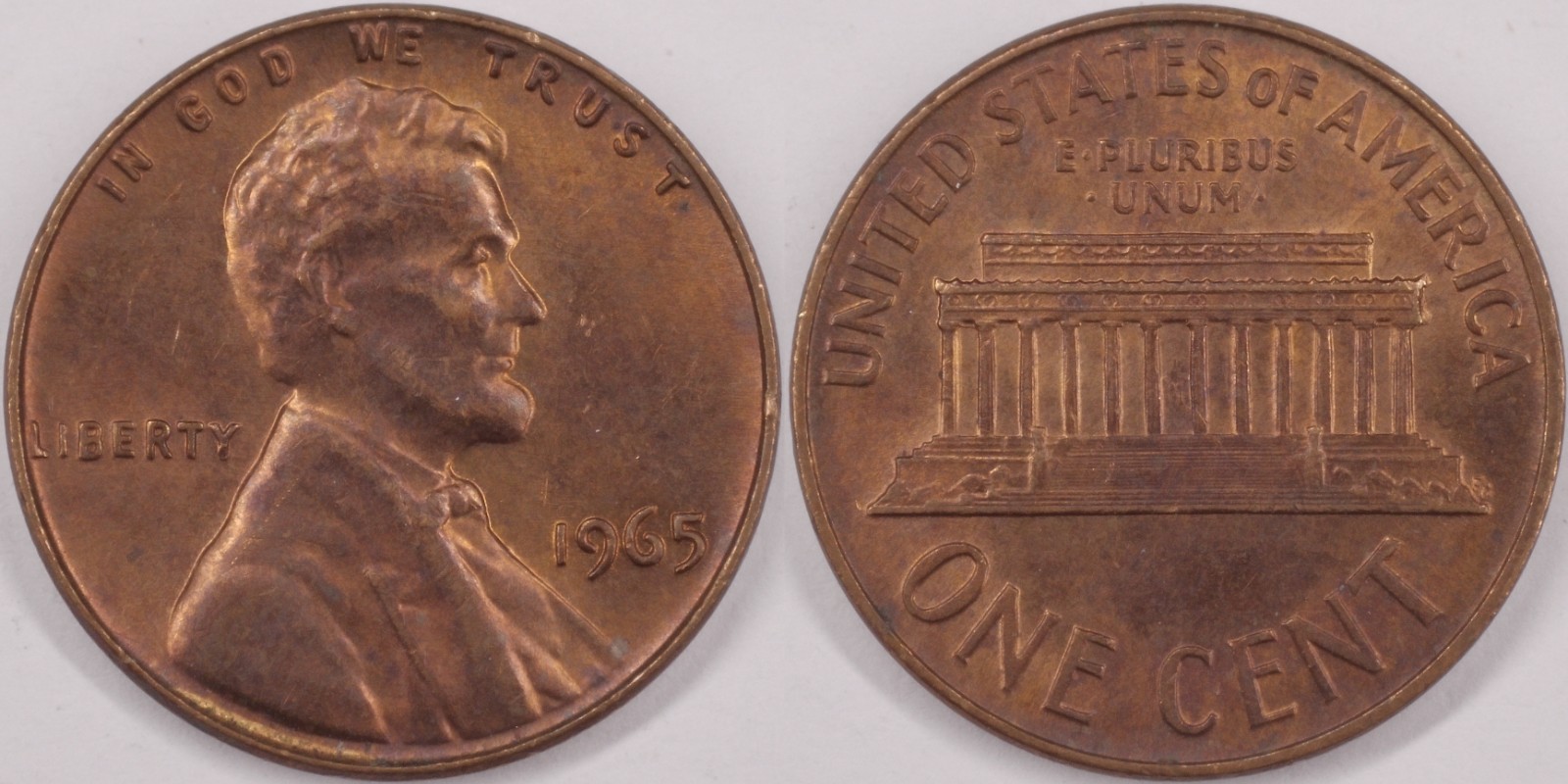 United States 1965 1 Cent Lincoln Memorial KM#201 Bronze
