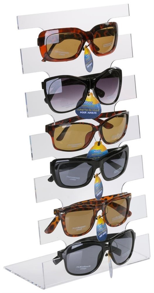 Store Display Fixtures NEW ACRYLIC SUNSHADE / GLASS DISPLAY 15" TALL HOLDS 6 PR.