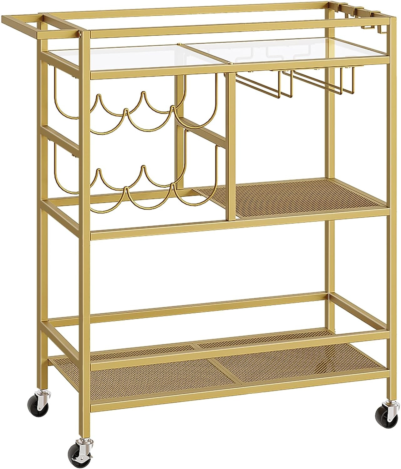 Bar Cart for Home, 3-Tier Serving Cart with Wheels and Handle, Beverage Cart wit