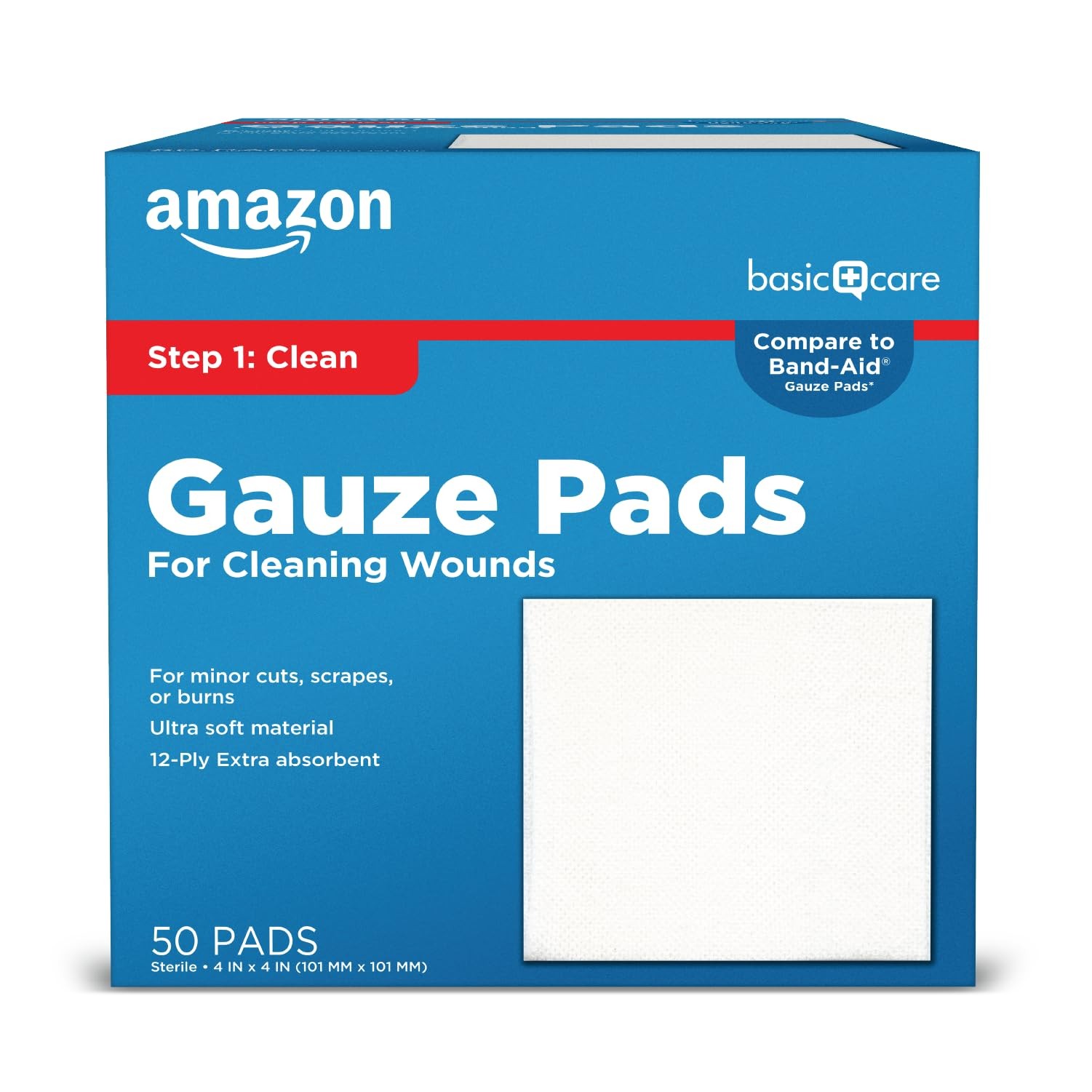 Amazon Basic Care Gauze Pads, 4x4" Sterile 4x4 Inch (Pack of 1), White