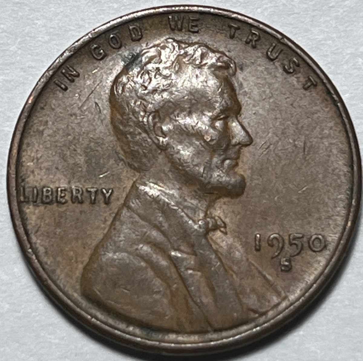 1950 S Lincoln Penny Error Misplaced Mint Mark Error
