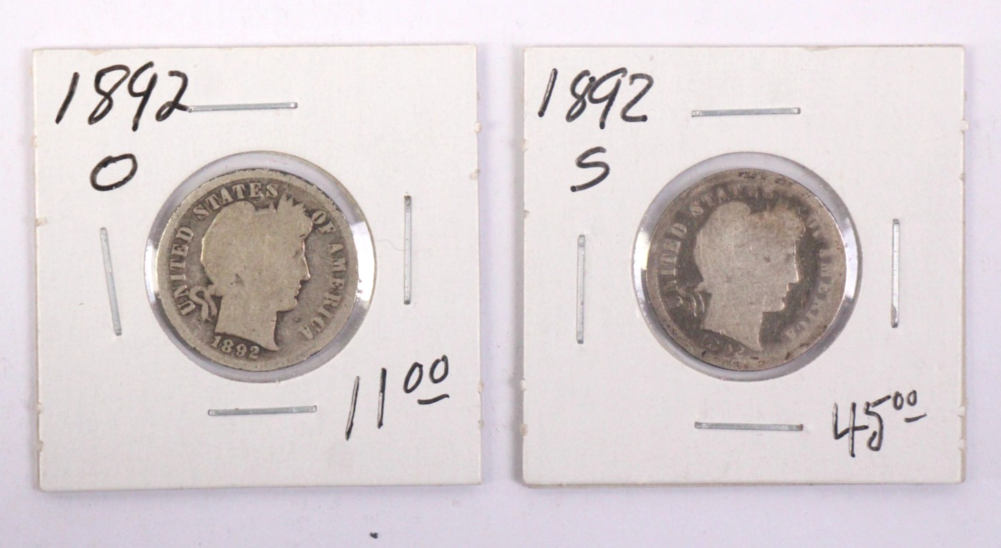 Lot of 2 1892-O/S Barber Dime 10C