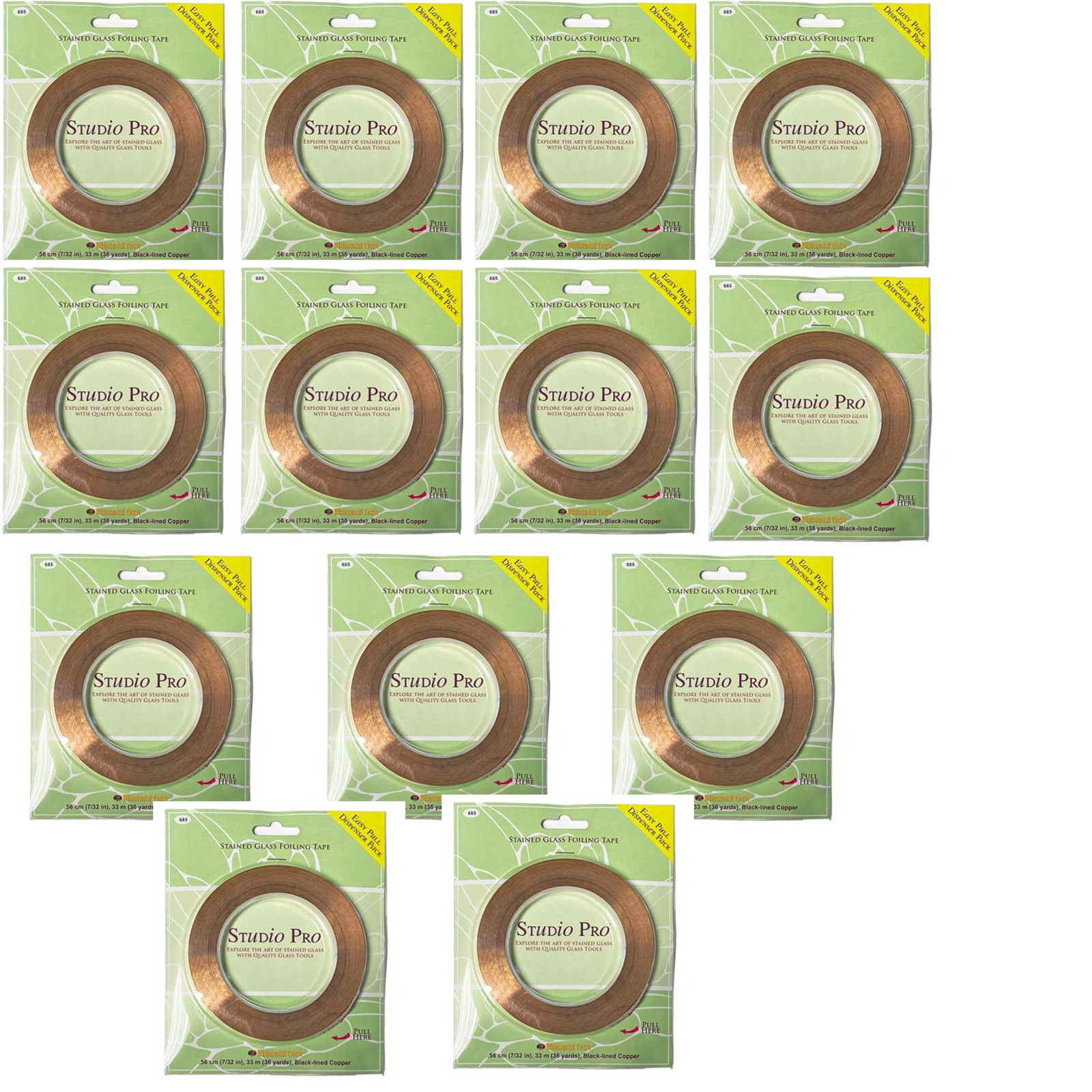 (13 Pack) Studio Pro 7/32" Black Back Foil Stained Glass Foiling Tape Roll 1 Mil