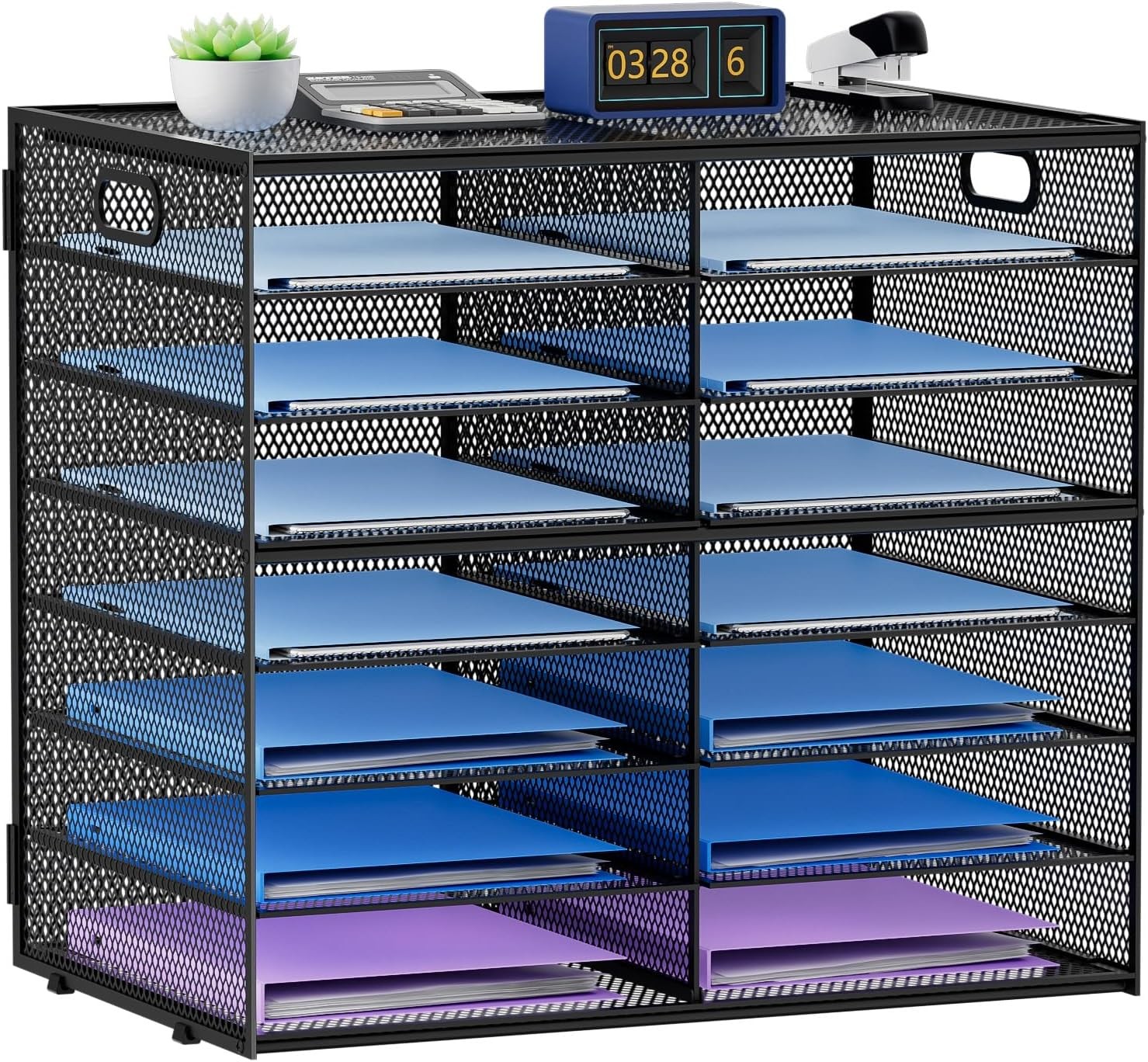 12 Compartments Paper Organizer Desk Mesh Literature Organizer Mail File Sorter
