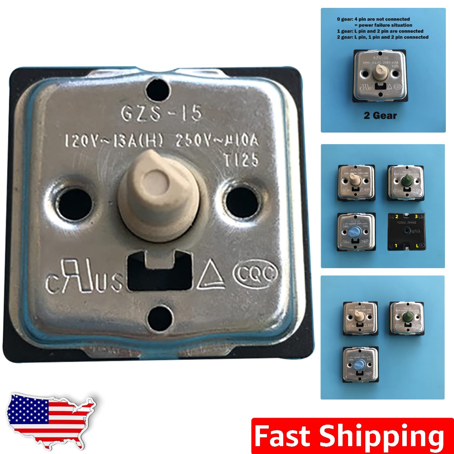 Rotary Switch 4 Position 3 Speed Rotary Electric Heater Switch Fan Speed Sele...