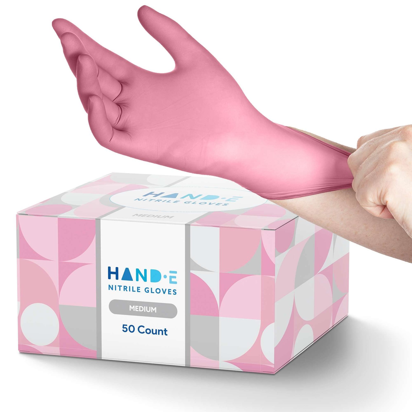 Hand-E Touch Pink Nitrile Gloves Acetone Resistant, 3-mil, 100-ct Latex-Free Pow