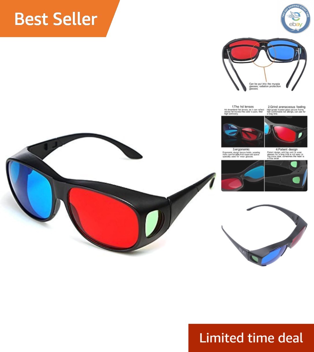 Portable Red-Blue 3D Glasses with High-Quality Lenses for Immersive Viewing