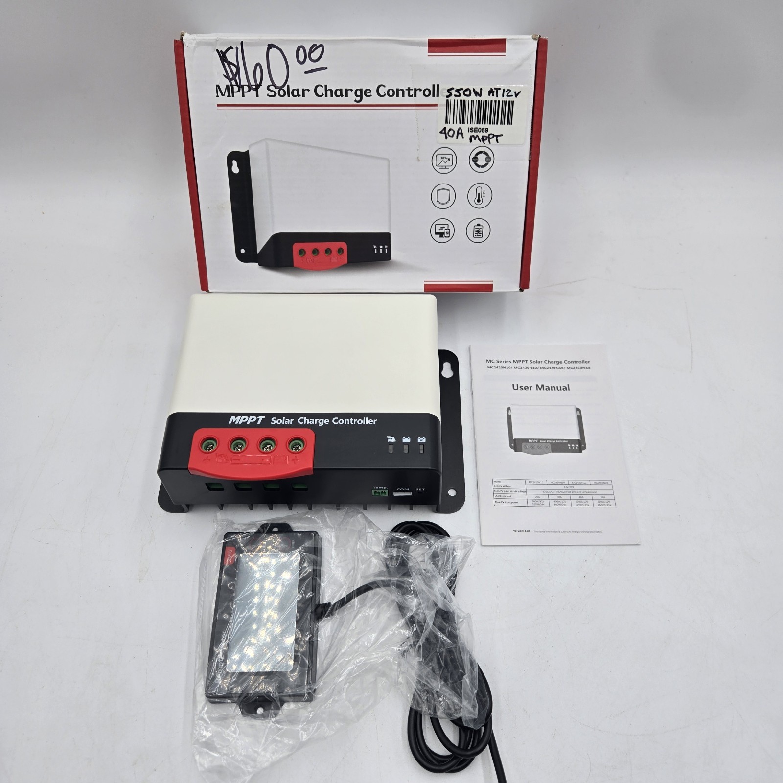 40A MPPT Solar Charge Controller MC2440N10 MPPT Controller w/Remote Meter